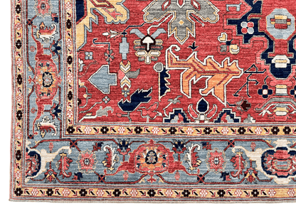 Afghan Heriz (9'07'x13'09") lt.red/lt.blue