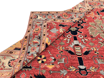 Afghan Heriz (9'07'x13'09") lt.red/lt.blue