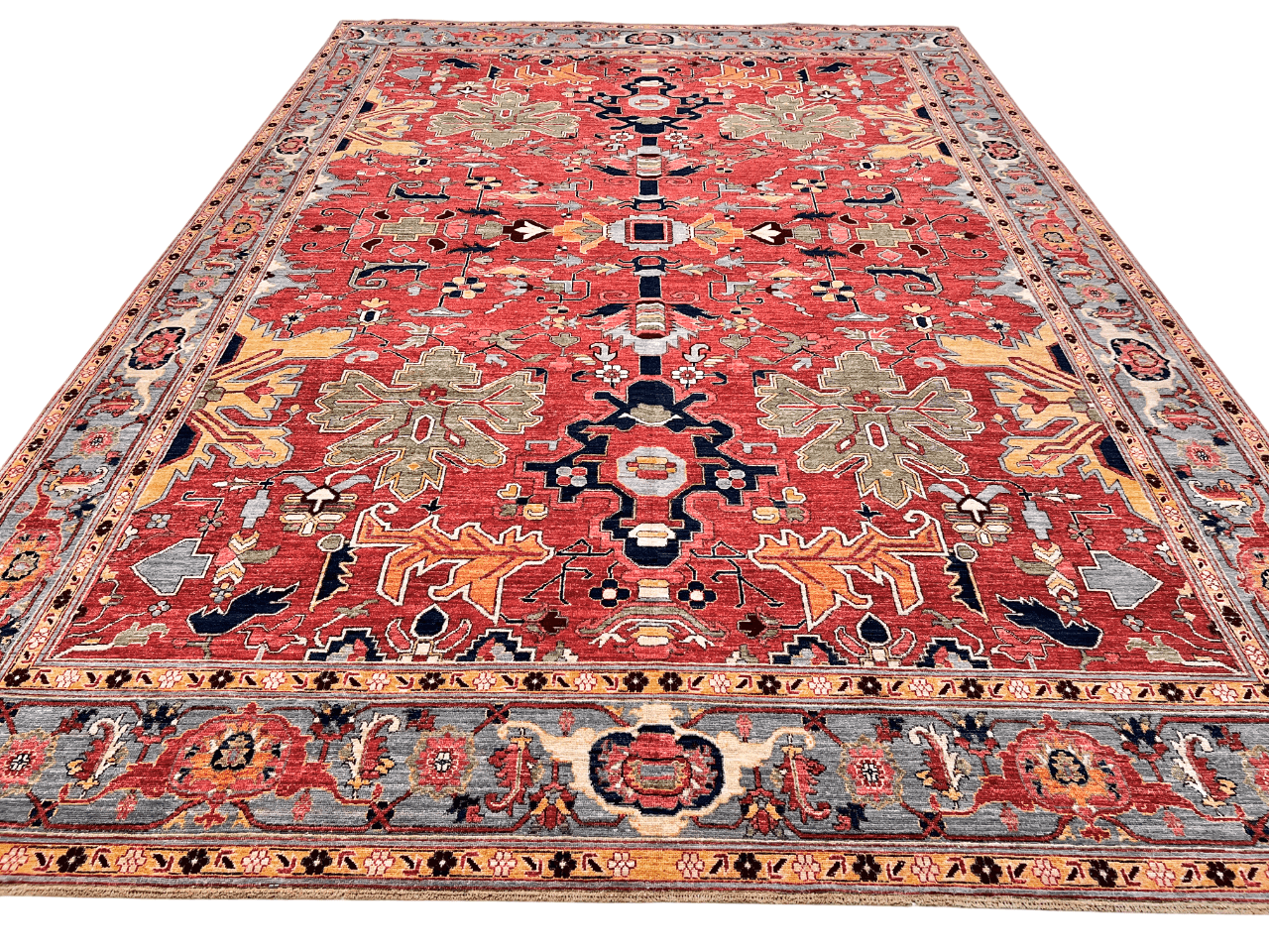 Afghan Heriz (9'07'x13'09") lt.red/lt.blue