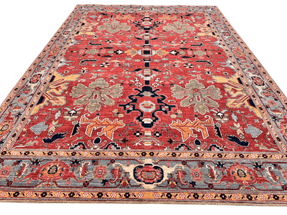 Afghan Heriz (9'07'x13'09") lt.red/lt.blue