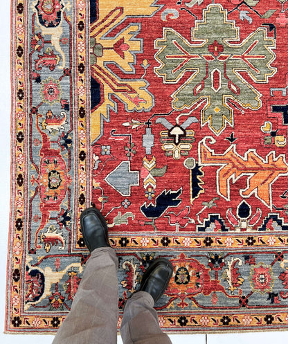 Afghan Heriz (9'07'x13'09") lt.red/lt.blue