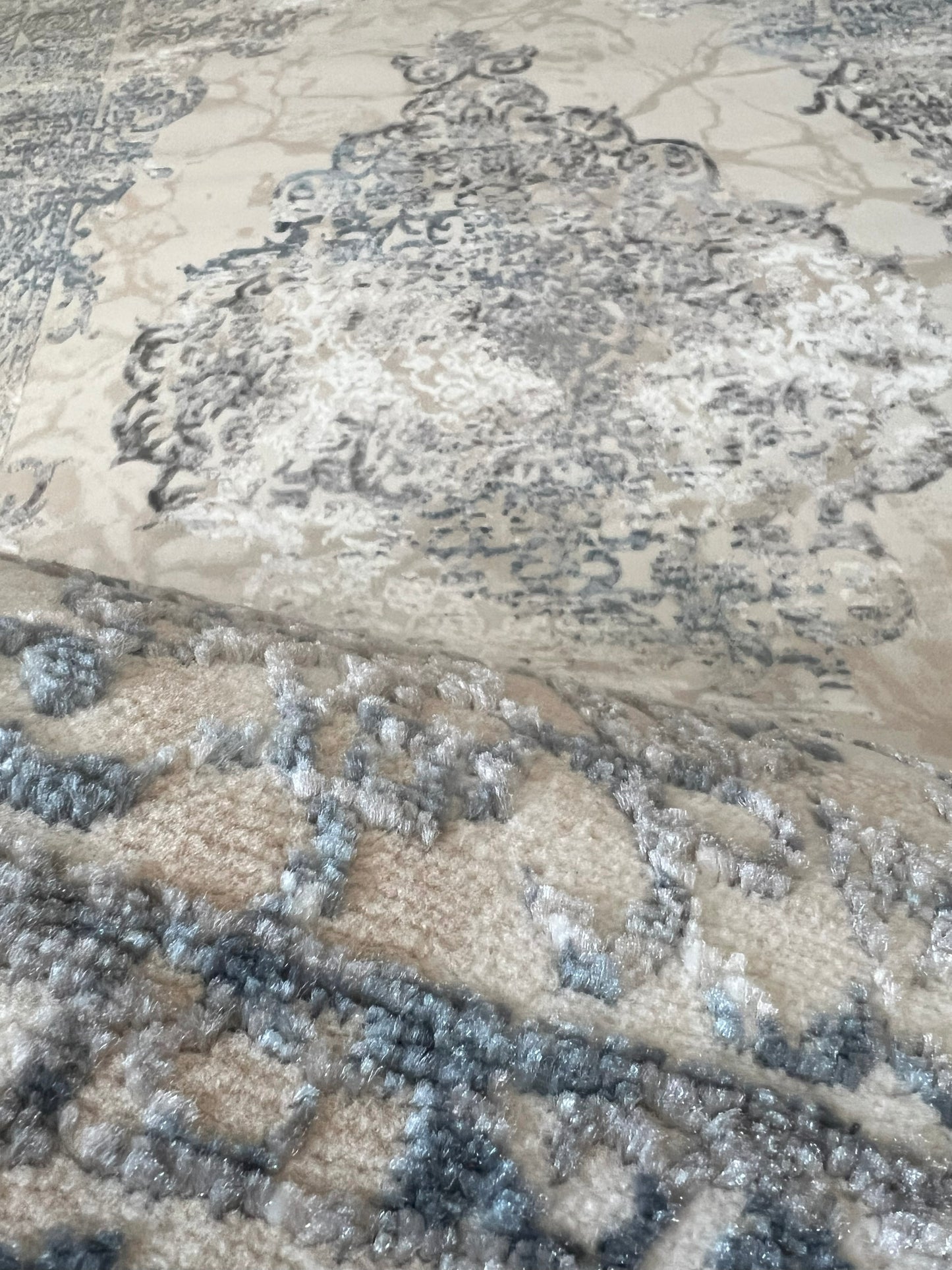 ROY's Home Alfombras de diseño de dos niveles, patrón clásico: hilo marfil brillante, gris y beige