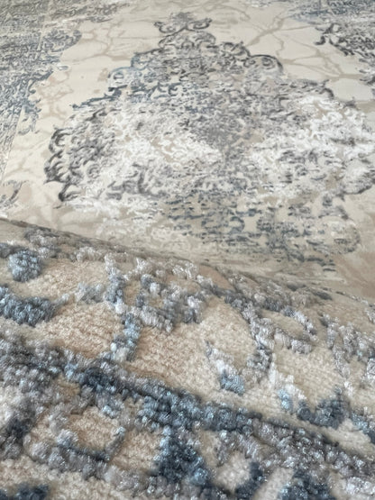 ROY's Home Alfombras de diseño de dos niveles, patrón clásico: hilo marfil brillante, gris y beige