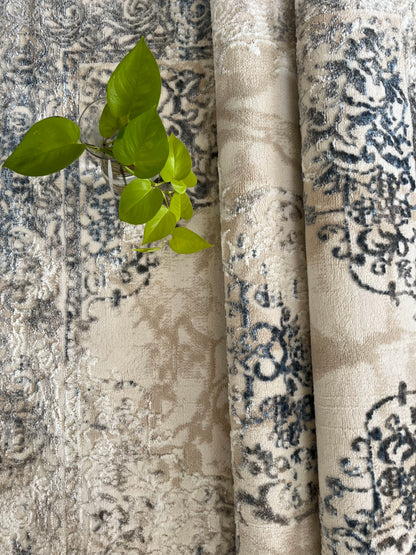 ROY's Home Alfombras de diseño de dos niveles, patrón clásico: hilo marfil brillante, gris y beige