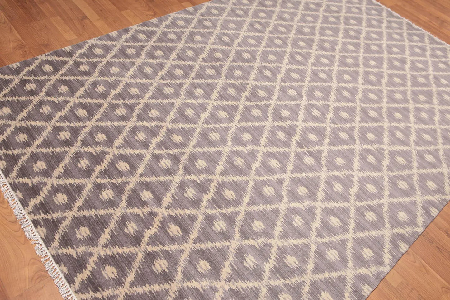 6' x 9' Hand Knotted IKAT design 100% Wool Area rug Gray