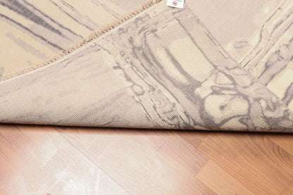 6' x 9' Hand Knotted Contemporary Marble finish look Wool Area rug Ivory