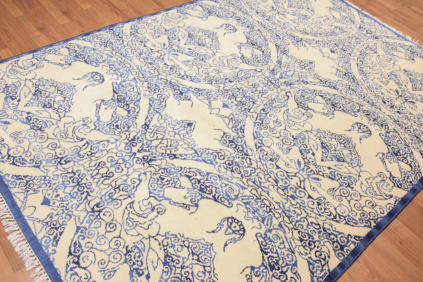 6' x 9' Hand Knotted Chinese Art Deco 100% Wool Area Rug Ivory