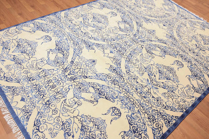 6' x 9' Hand Knotted Chinese Art Deco 100% Wool Area Rug Ivory