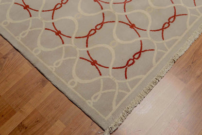 6' x 9' Hand Knotted Geometric Pattern 100% Wool Area rug Beige
