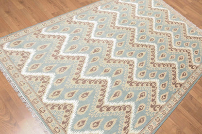 5' x 8' Hand Knotted IKAT Design Wool & Bamboo Silk Area rug Aqua