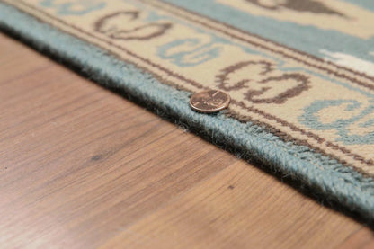 5' x 8' Hand Knotted IKAT Design Wool & Bamboo Silk Area rug Aqua