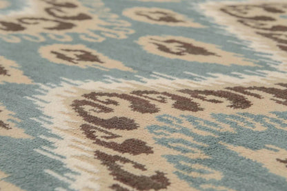 5' x 8' Hand Knotted IKAT Design Wool & Bamboo Silk Area rug Aqua