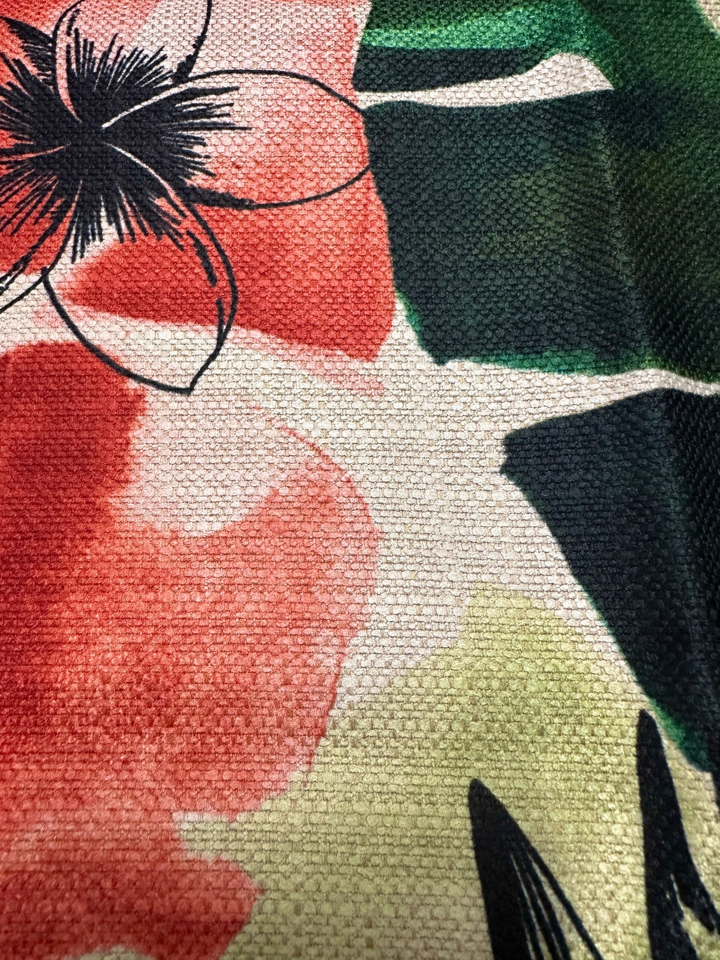 Linen Palm Pillow Cover - Pink and Green