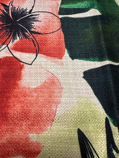 Linen Palm Pillow Cover - Pink and Green