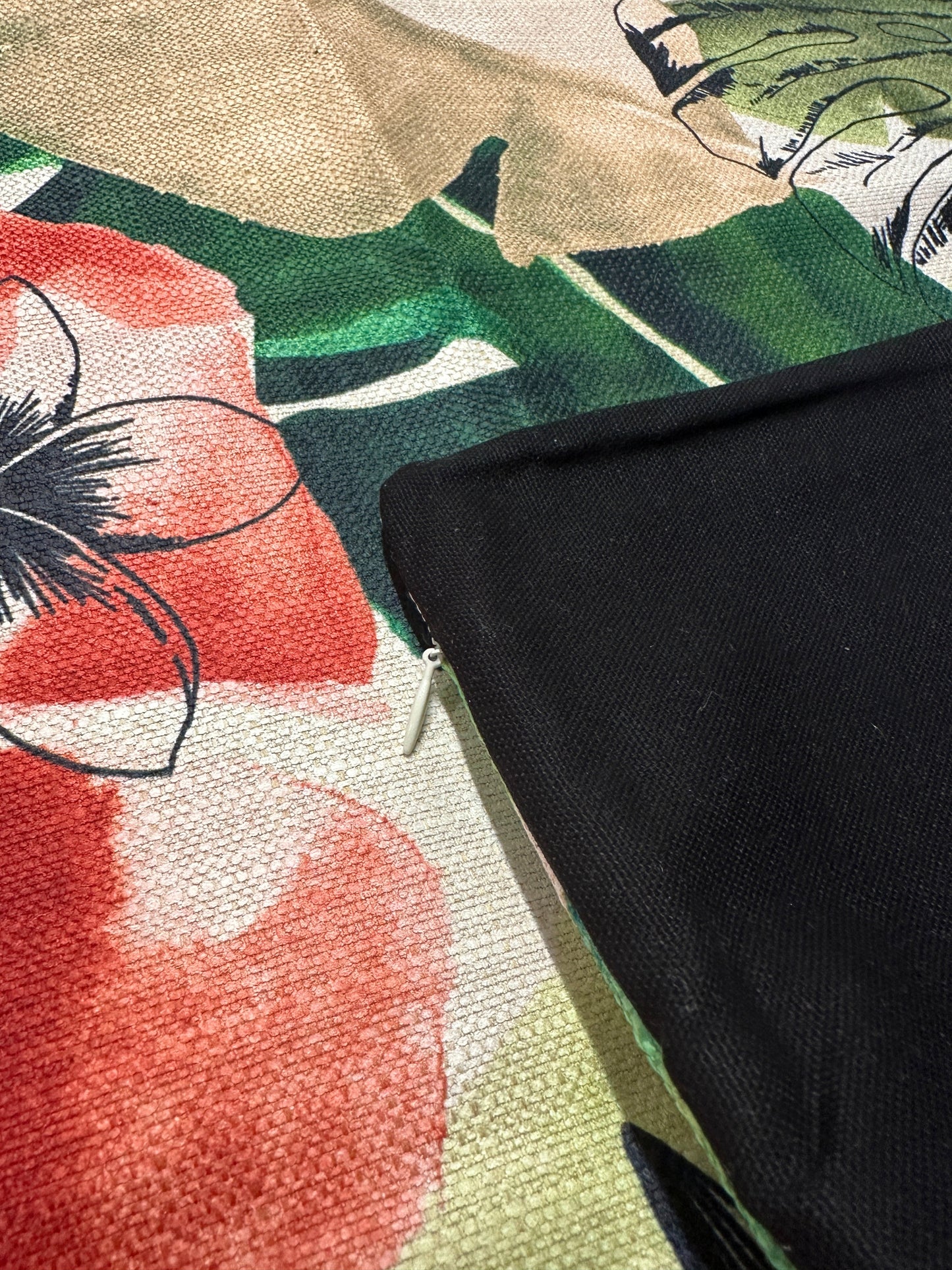 Linen Palm Pillow Cover - Pink and Green