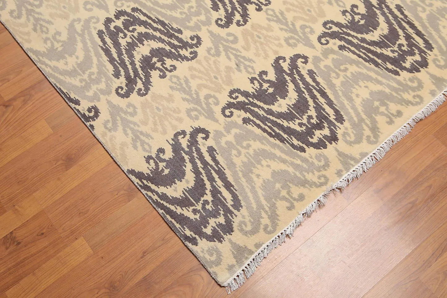 6' x 9' Hand Knotted 100% Wool Ikat Design Oriental Area Rug Beige
