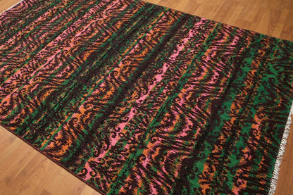 6x9 Pink, Green Hand knotted 100% Wool Modern Oriental Area Rug