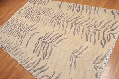 6' x 9' Botanical Print Contemporary Hand Knotted Wool Area rug Beige