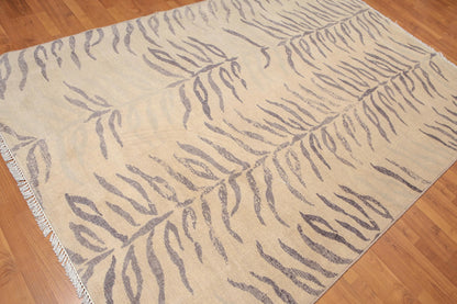 6' x 9' Botanical Print Contemporary Hand Knotted Wool Area rug Beige