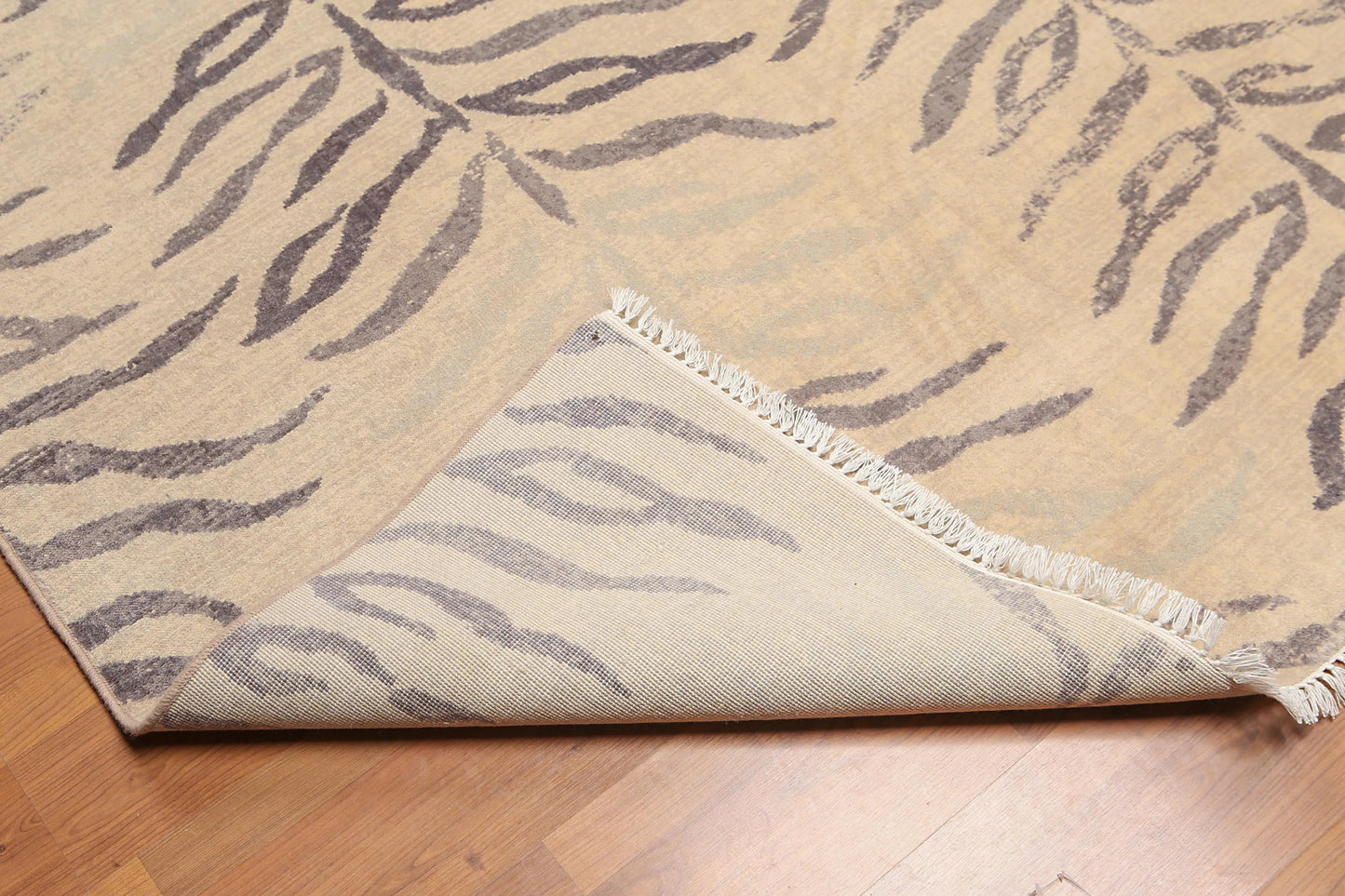 6' x 9' Botanical Print Contemporary Hand Knotted Wool Area rug Beige