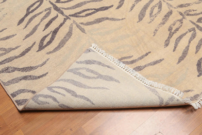 6' x 9' Botanical Print Contemporary Hand Knotted Wool Area rug Beige