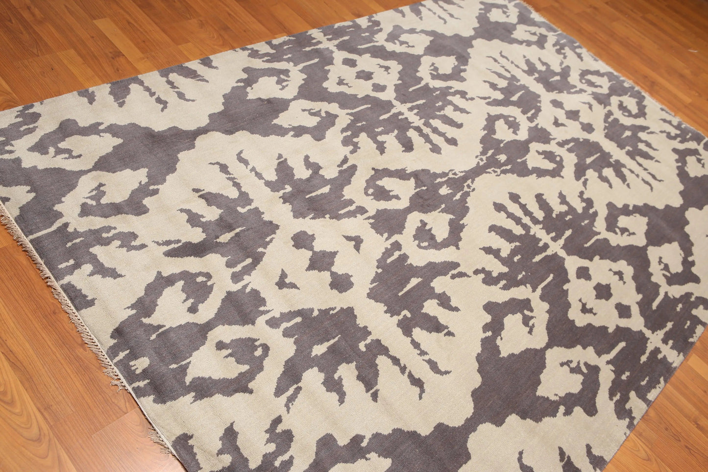 6' x 9' Tone On Tone Abstract Print Hand Knotted 100% Wool Area rug Gray