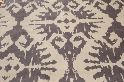 6' x 9' Tone On Tone Abstract Print Hand Knotted 100% Wool Area rug Gray