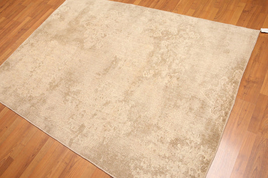 5' x 7' Modern Area Rug Erased Distress Pattern Wool Hand Knotted Tan