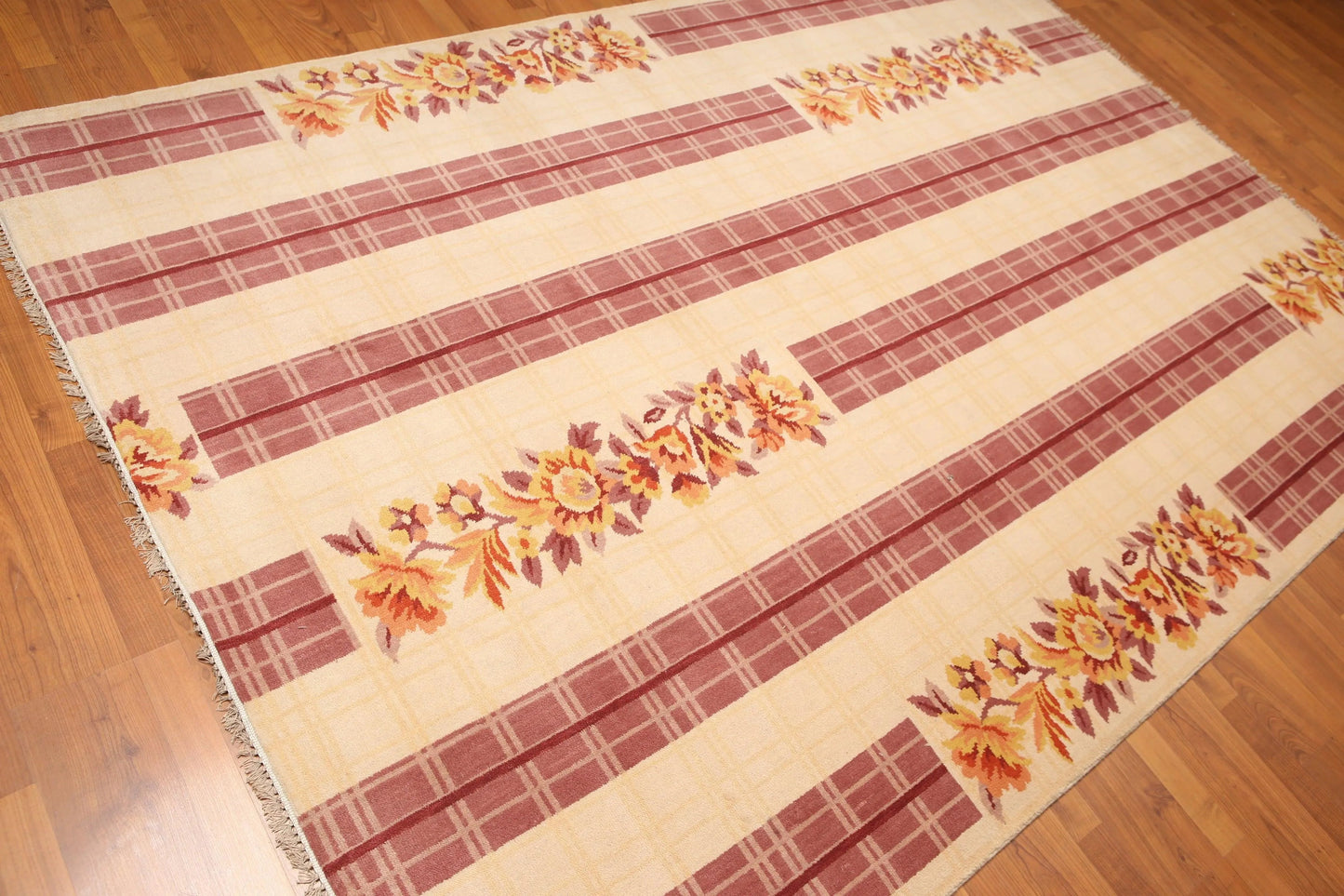 6' x 9' Floral Transitional Area rug Hand Knotted 100% Wool Beige