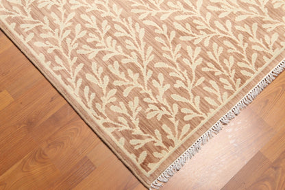 6' x 9' Botanical Hand Knotted Area Rug 100% Wool Taupe