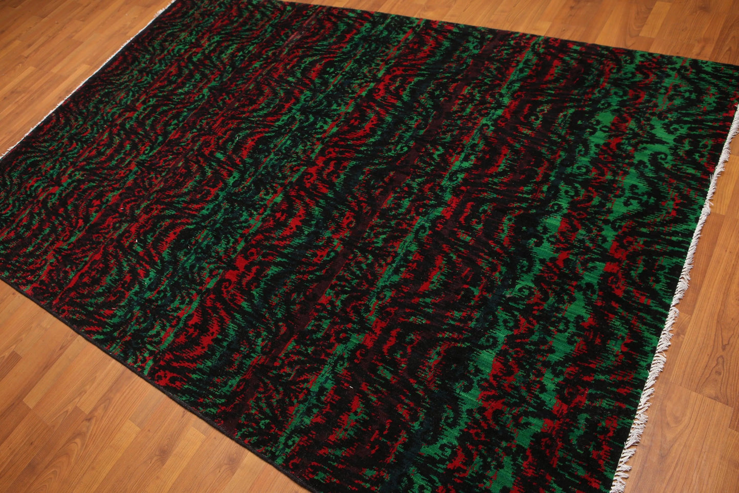 6' x 9' Modern Graphic Area Rug Hand Knotted 100% Wool Green