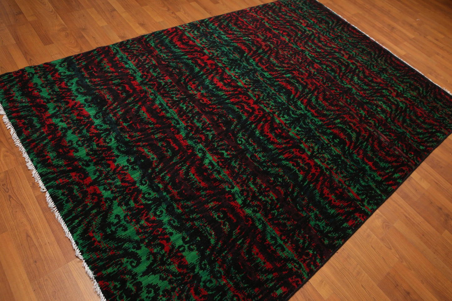 6' x 9' Modern Graphic Area Rug Hand Knotted 100% Wool Green