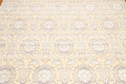 6' x 9' Hand Knotted Damask Area Rug Wool & Bamboo Silk Beige