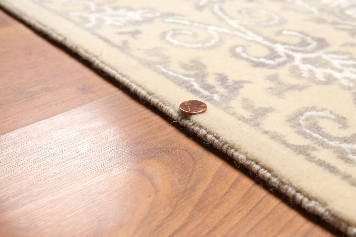 6' x 9' Hand Knotted Damask Area Rug Wool & Bamboo Silk Beige