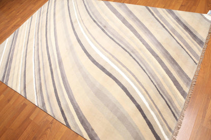 6' x 9' Hand Knotted Designer Area Rug Wool & Bamboo Silk Beige