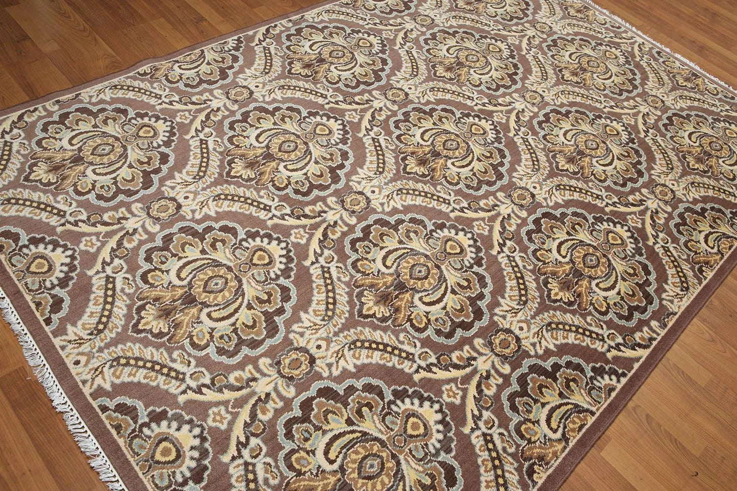 6x9 Brown, Beige Hand knotted Transitional Wool Oriental Area Rug