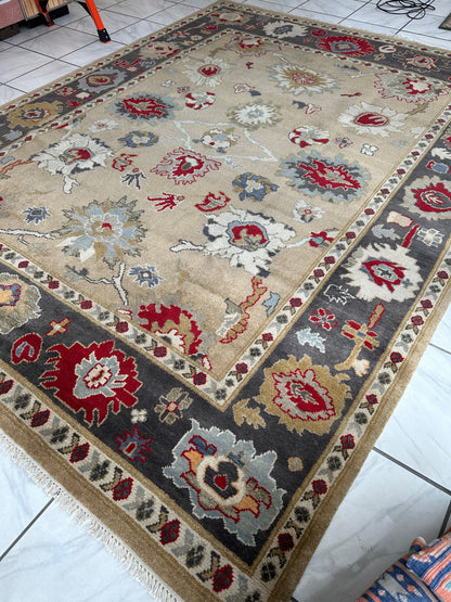 Hand Knotted Oushak Traditional Wool Rug, Living Room 9 x 12 Rug