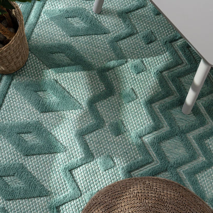Indoor Outdoor Rug Livorno Geometric Trellis Pattern In Turquoise