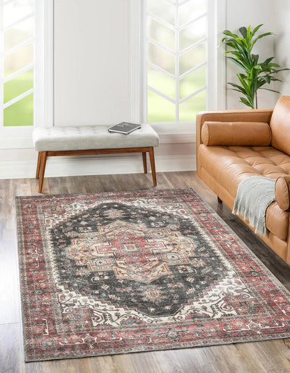 Juana Classic Design Machine Washable in Red & Black Rug