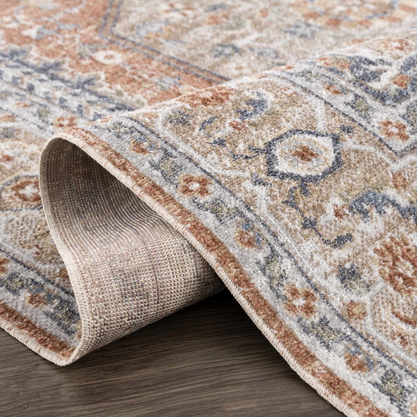 Gael Rust Flat Pile Washable Rug