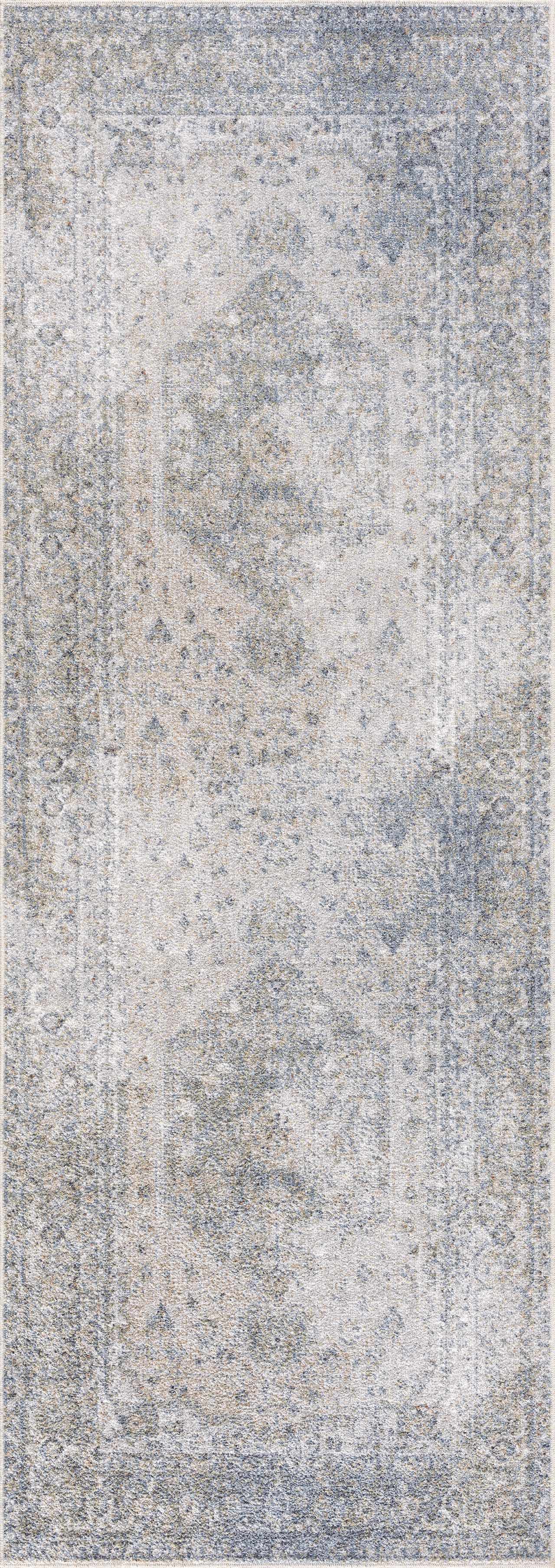Gael Blue Flat Pile Washable Rug