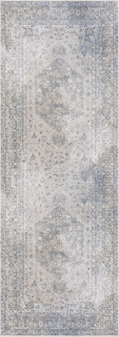 Gael Blue Flat Pile Washable Rug