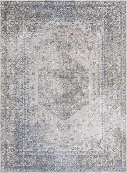 Gael Blue Flat Pile Washable Rug