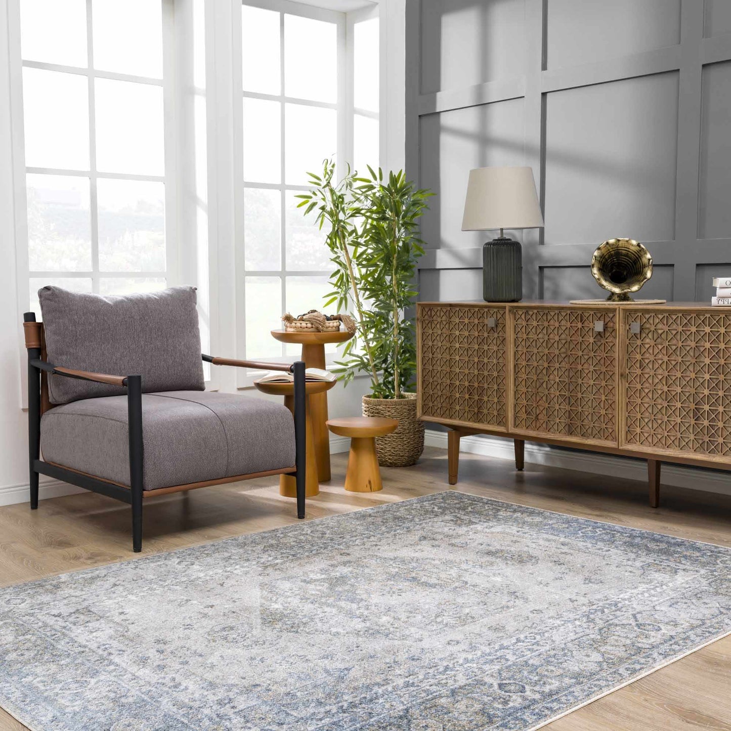 Gael Blue Flat Pile Washable Rug