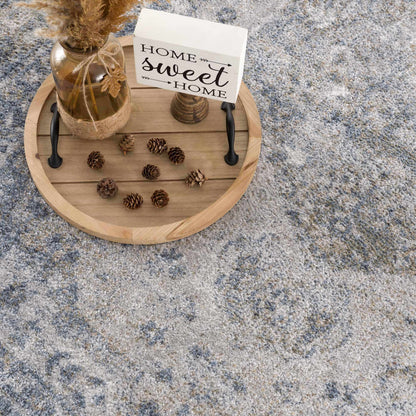 Gael Blue Flat Pile Washable Rug