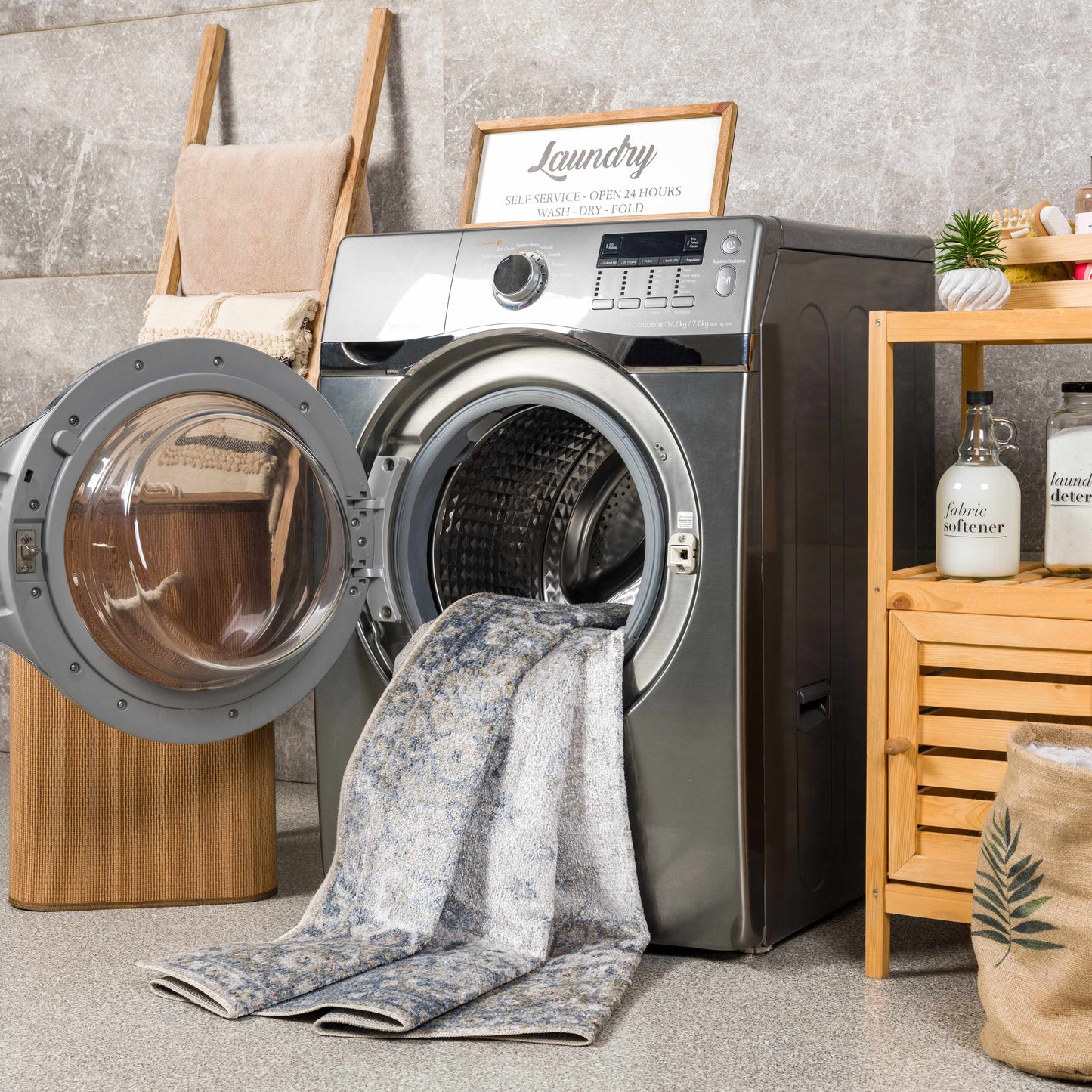 Gael Blue Flat Pile Washable Rug