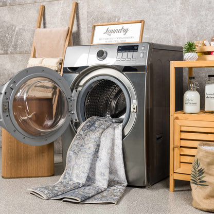 Gael Blue Flat Pile Washable Rug