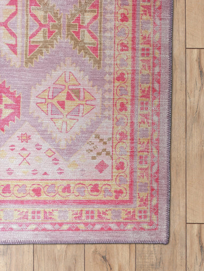 Lilac Purple Pink Herki Vintage Rug