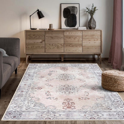 Lite Pink Oushak Area Washable Rug