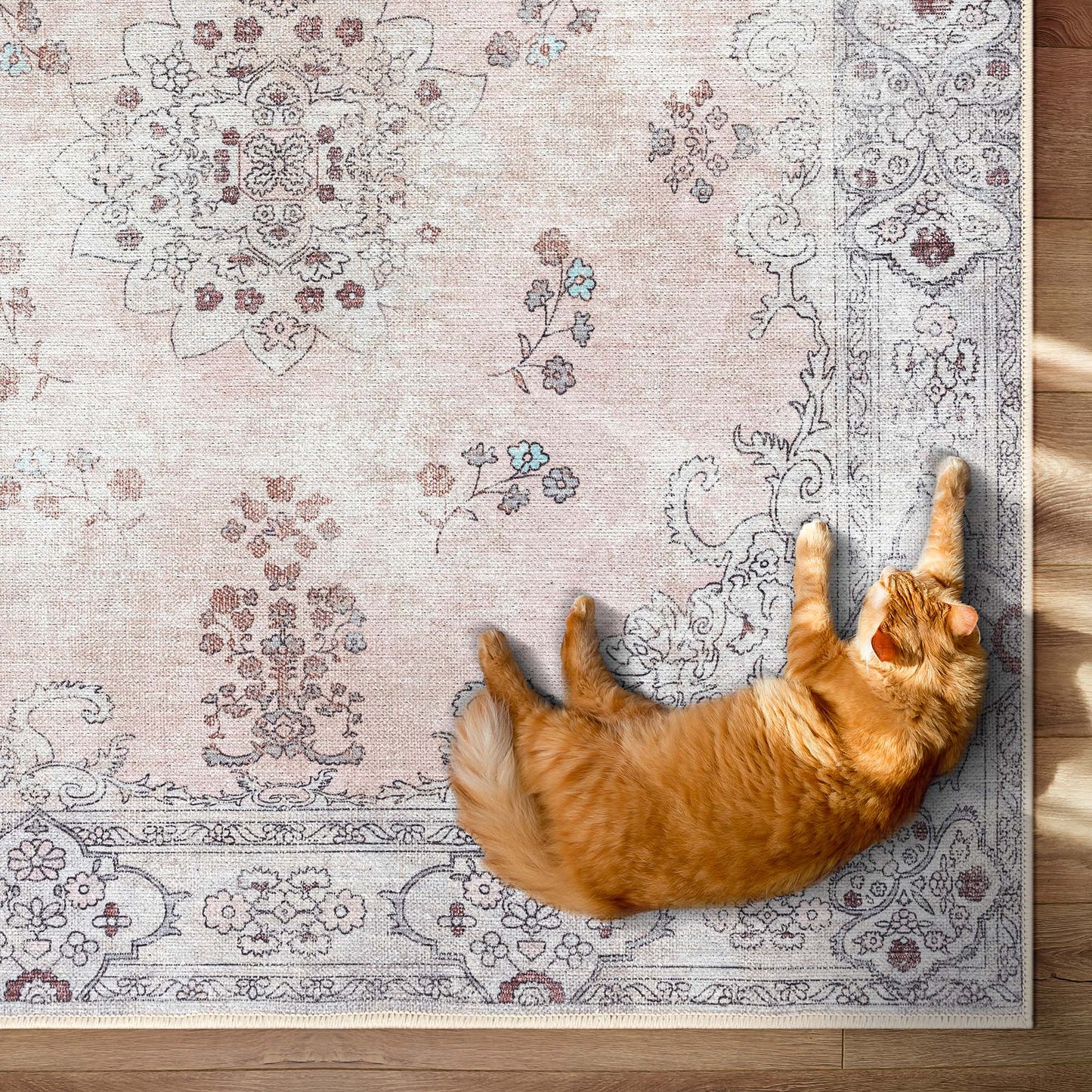 Lite Pink Oushak Area Washable Rug